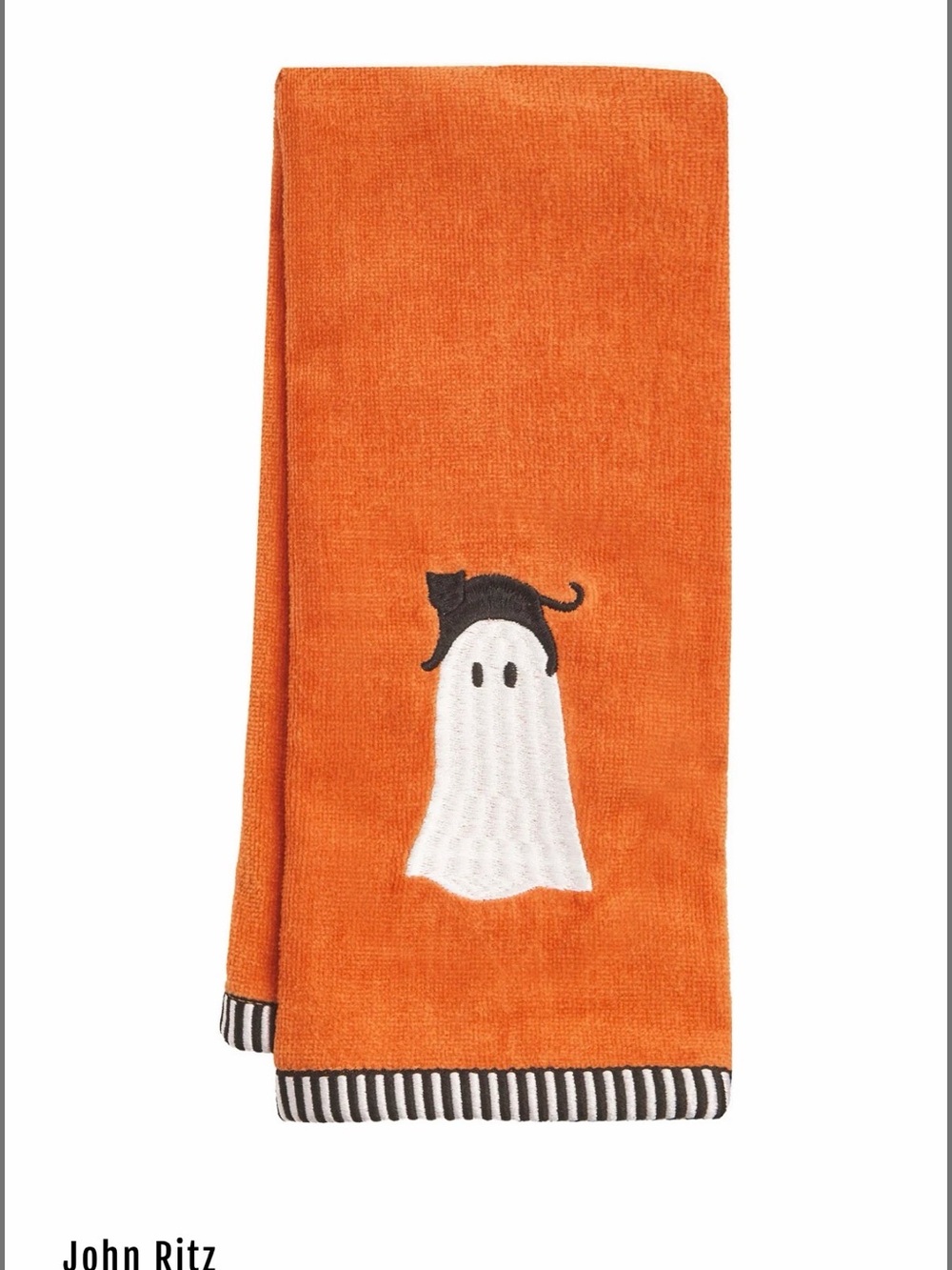 John Ritz Ghost Friends Bath Hand Towel with cat on Ghost's head 👻🧡🐈‍⬛